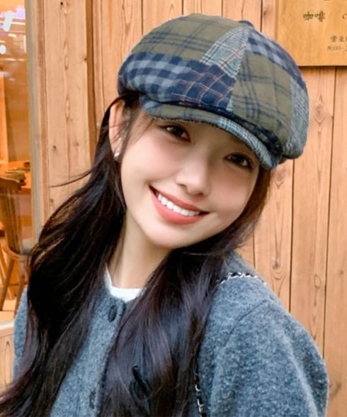 ベレー帽 レディース チェック柄 春秋冬 キャスケット帽 ベレーキャップ 防寒帽子 トレンド感 丸み 小顔 可愛い おしゃれ カジュアル アウトドア 99MHMY-026
